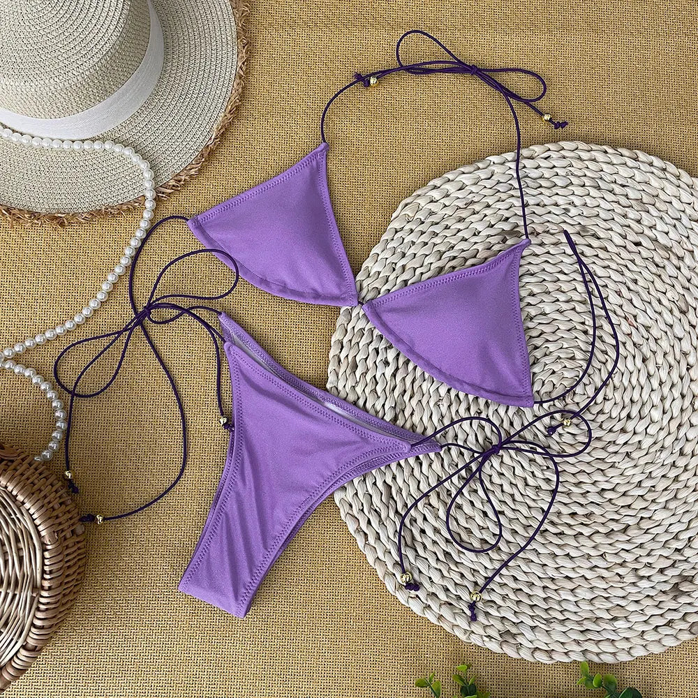 Micro Bikini Set for Women in Solid Polyester with Low Waist