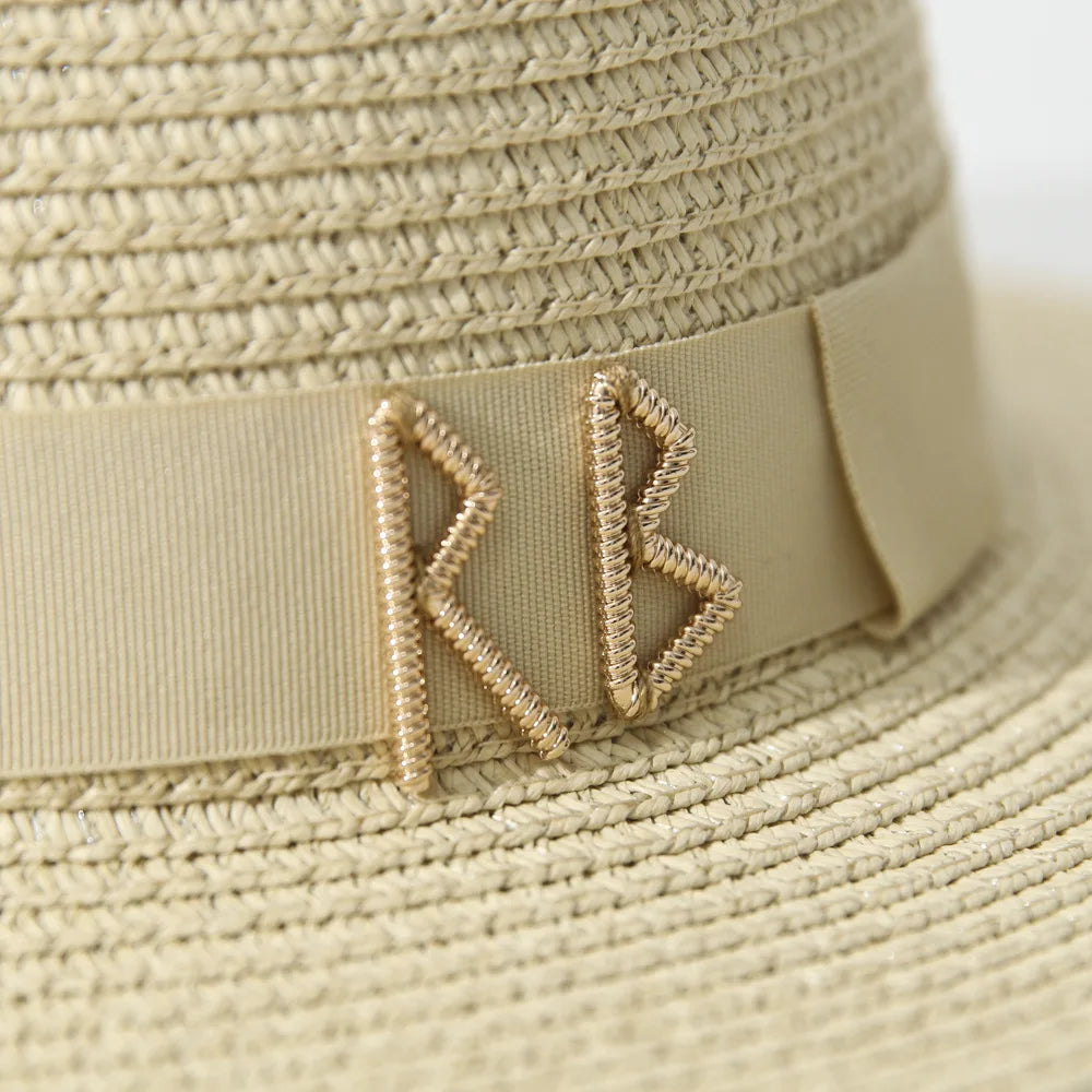 Elegant Women's Straw Sun Hat with Ribbon for Parties