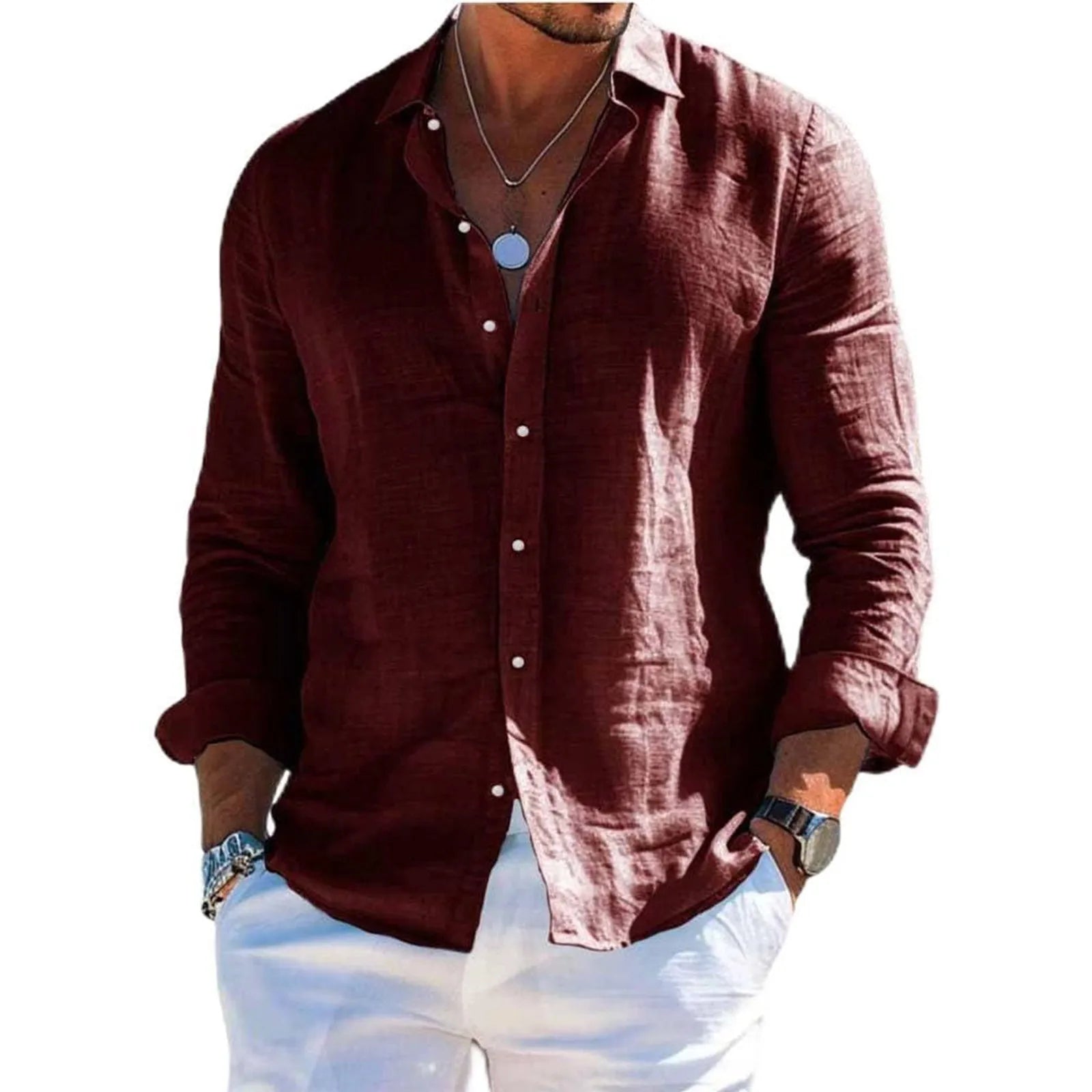 Men's Casual Long Sleeve Polyester Shirt for Spring and Summer