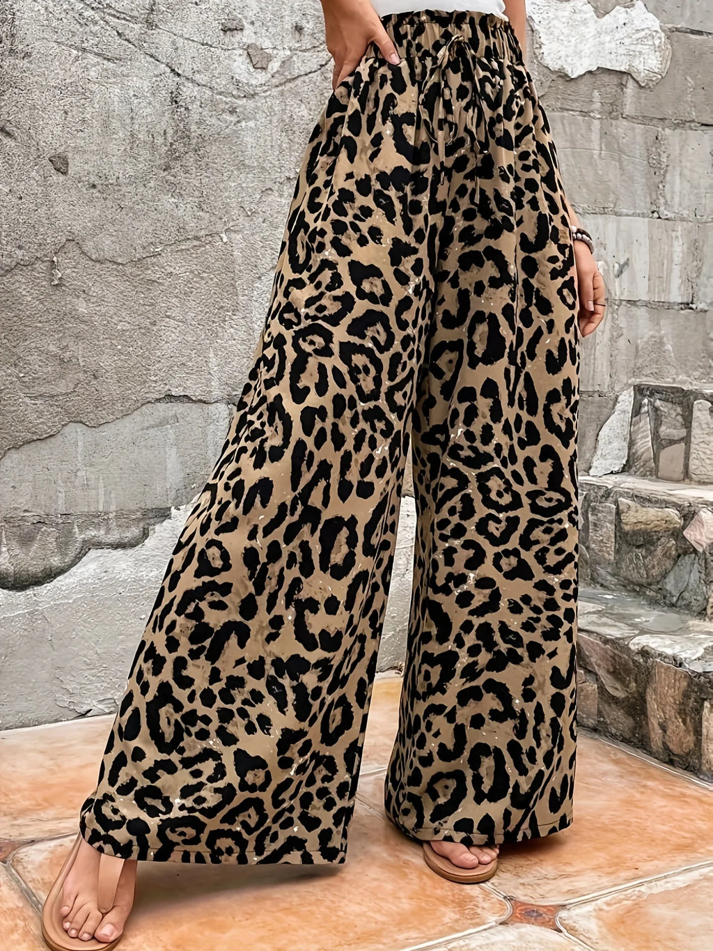 Wide Leg Leopard Print Trousers for Women by MALEY LifeStyle