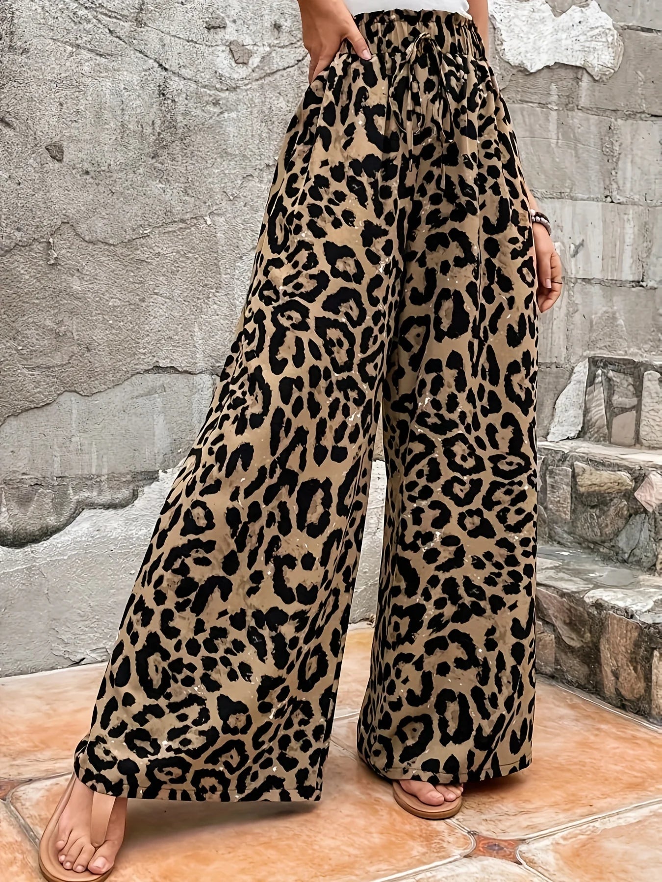 Wide Leg Leopard Print Trousers for Women by MALEY LifeStyle