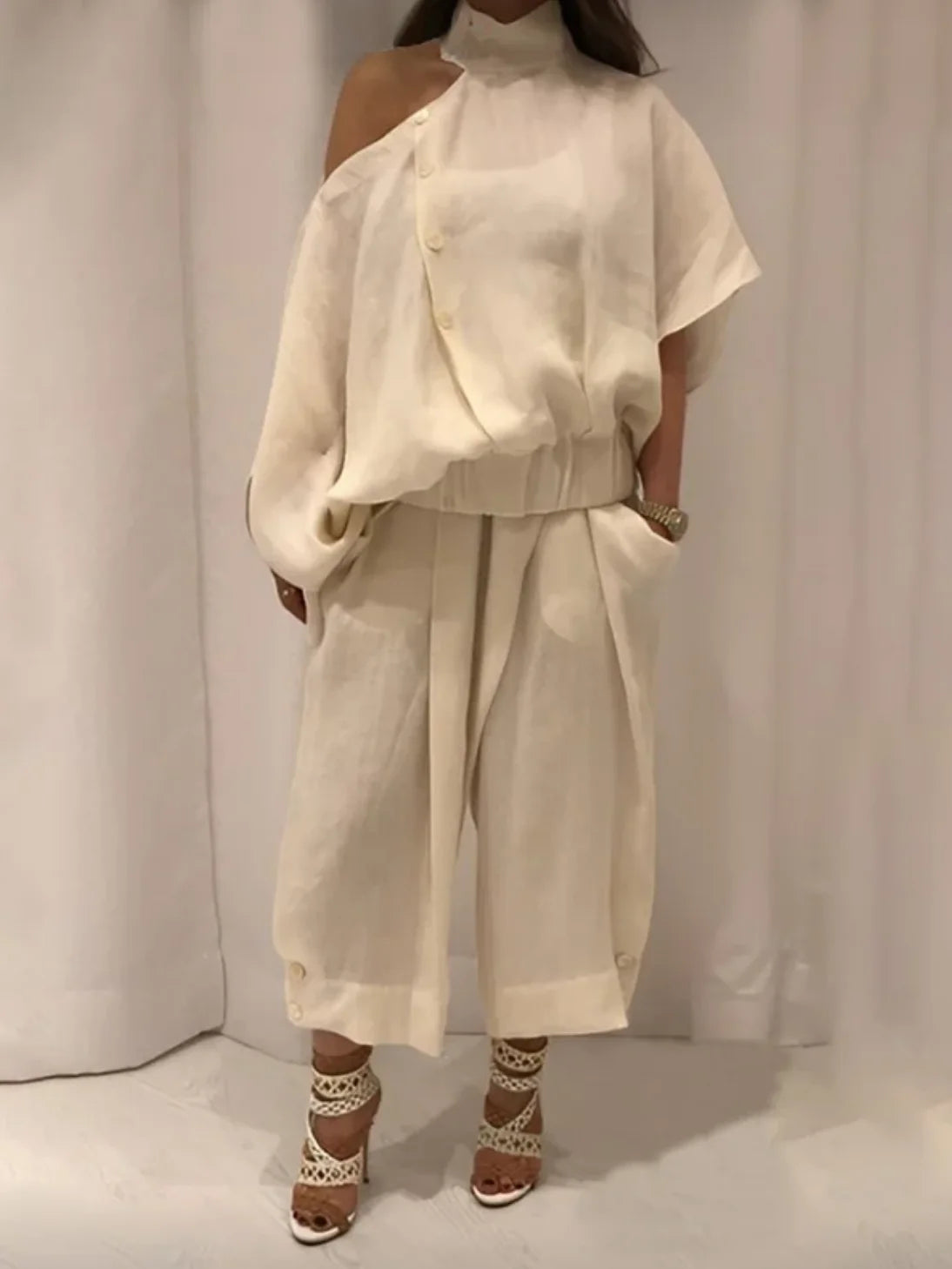 Women's Casual Cotton Two Piece Set with Wide Leg Pants