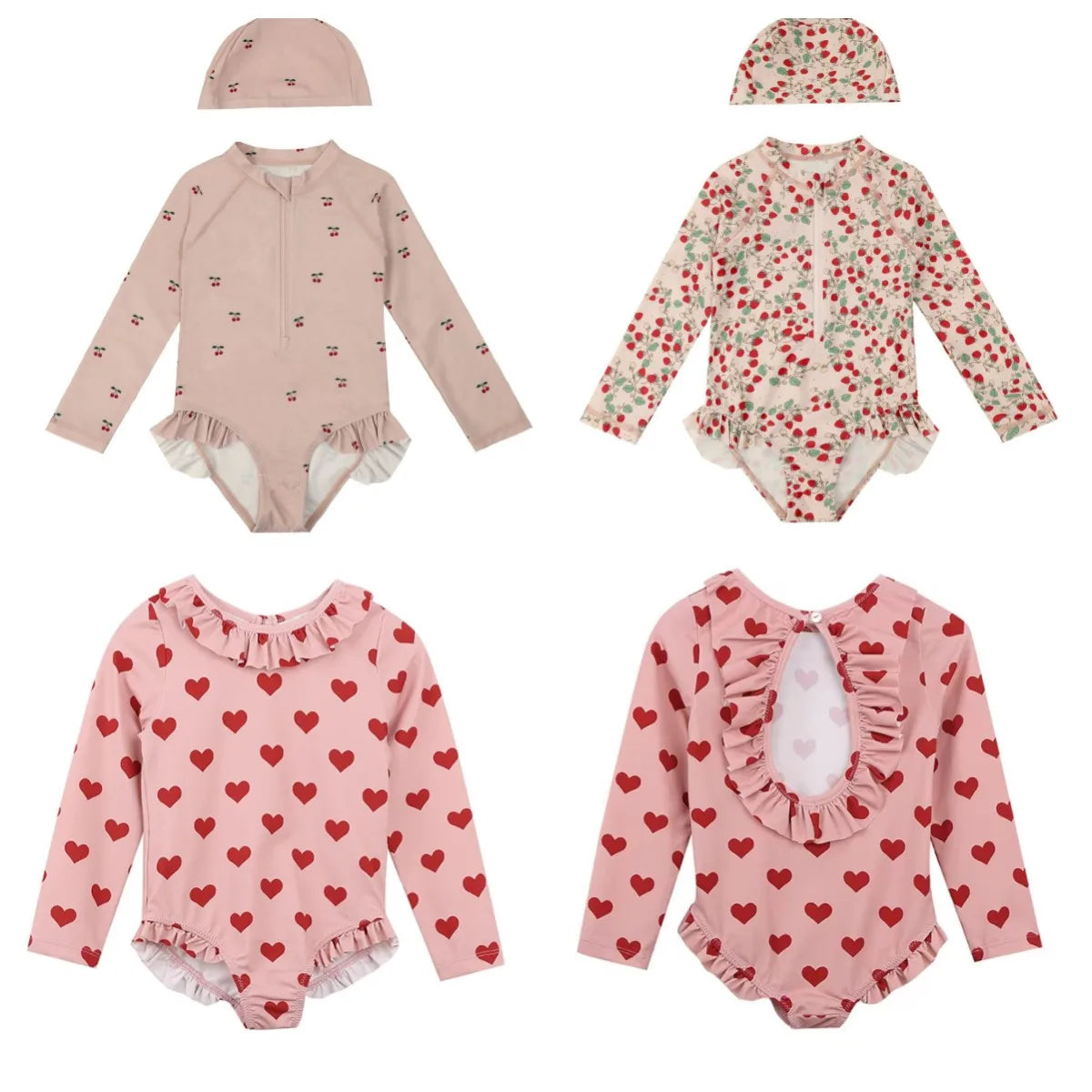 Cute Flower One-piece Long-sleeved Girls Swimsuit for Summer