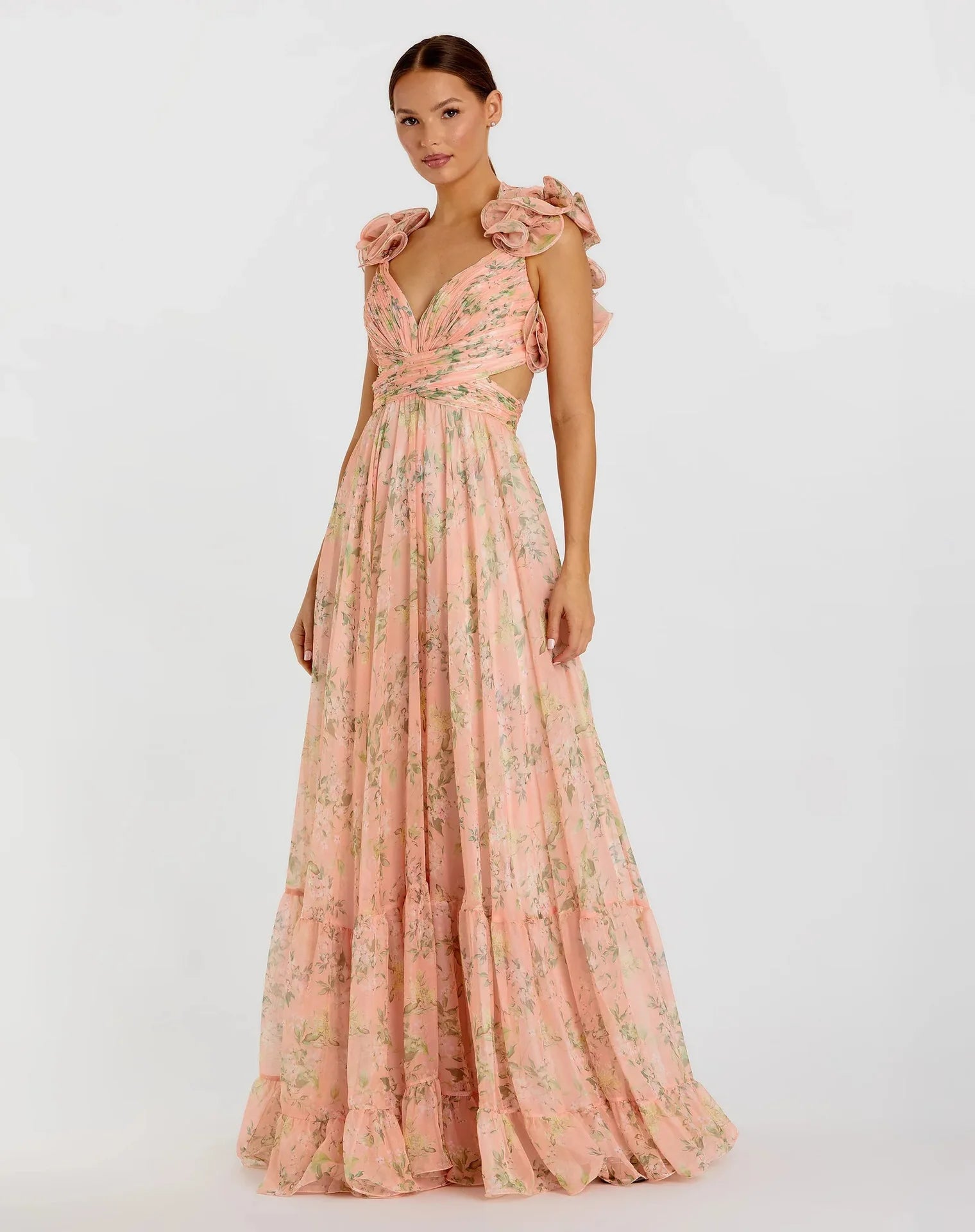 Floral Printed V-Neck Long Dress for Women by MALEY LifeStyle