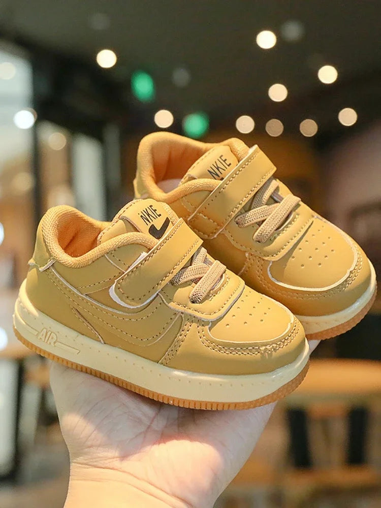 Boys White Black Yellow PU Sneakers for Autumn Winter