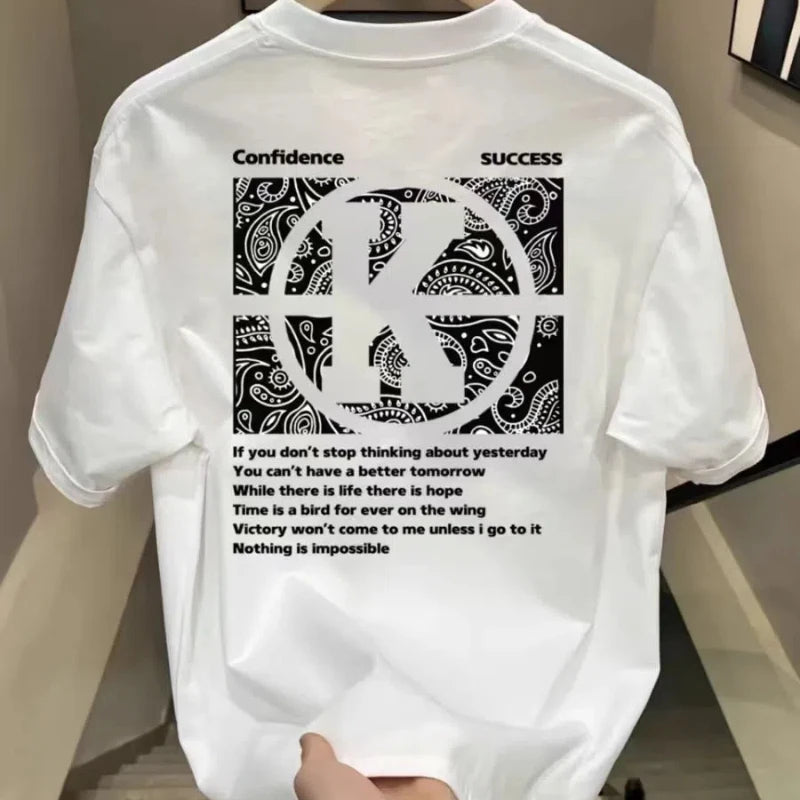 American Style Trend Fashion Pure Cotton Men Matching Outfits New Summer O-Neck Printing Casual Half Sleeve Loose T-Shirts Tops