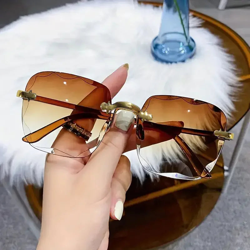 Luxury Square Rimless Sunglasses for Women in Red Color