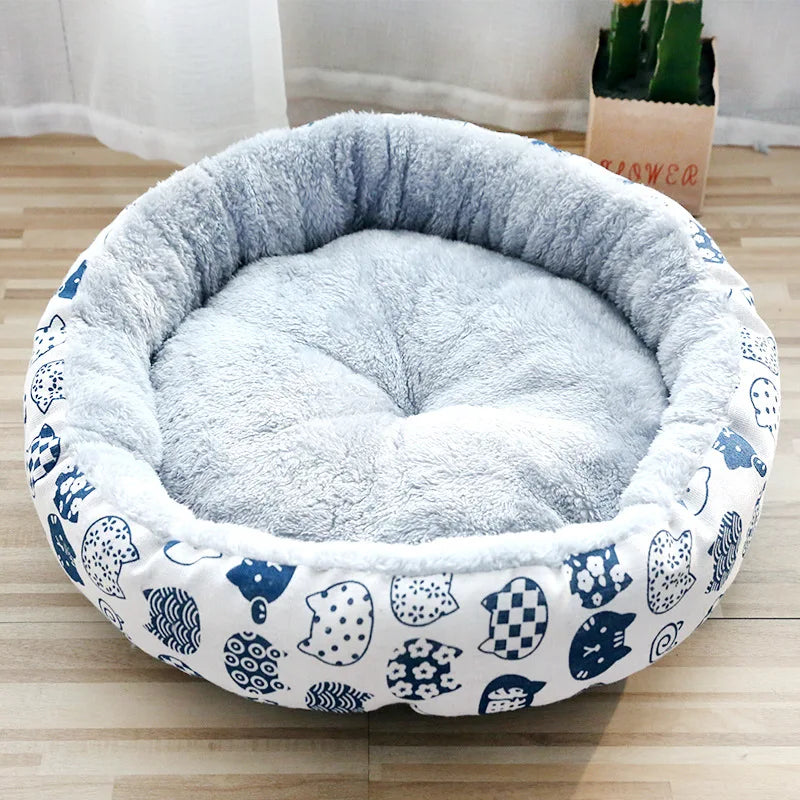 Round Coral Fleece Pet Nest for Cats and Small Dogs