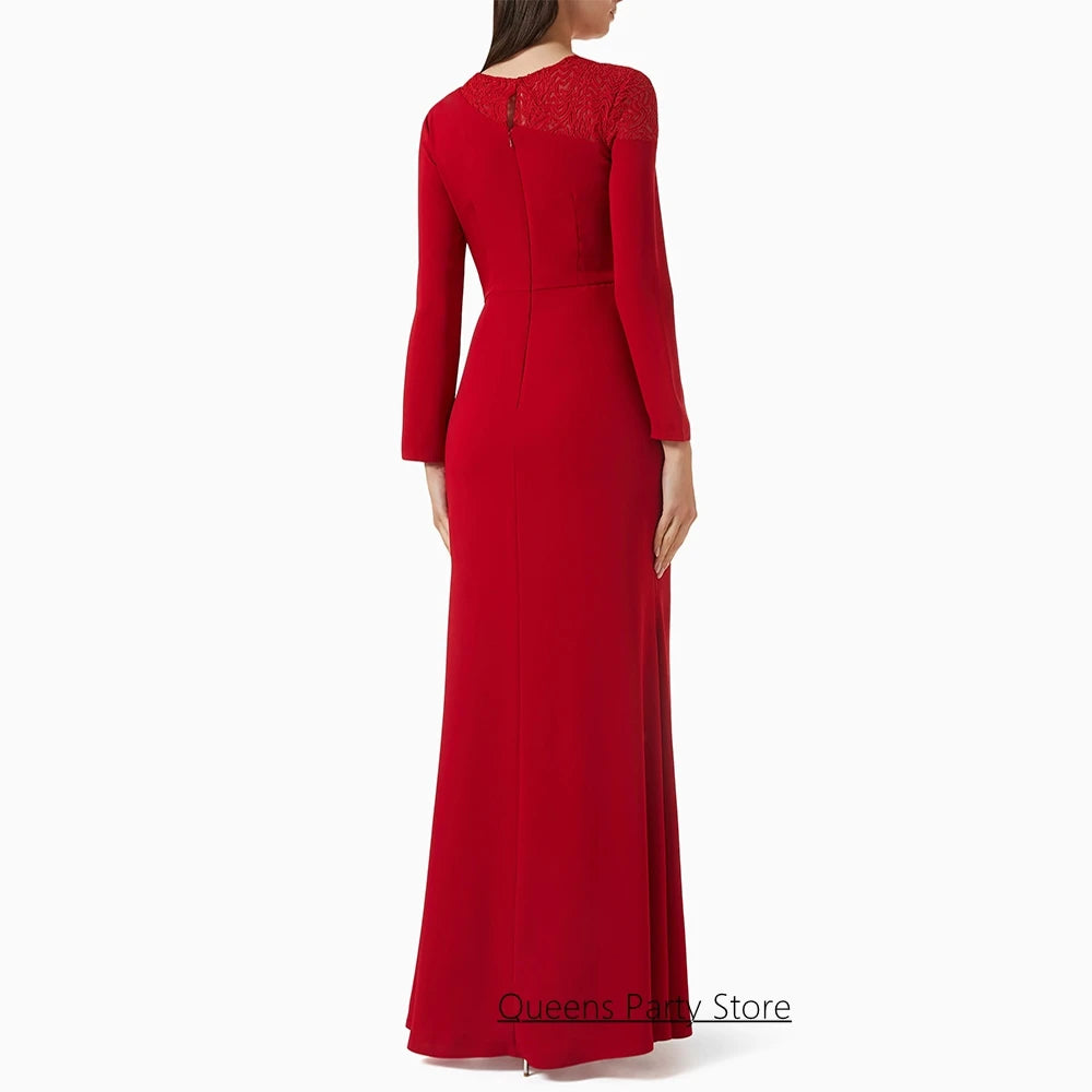 Custom Red Evening Dress with Sequined Lace and Full Sleeves