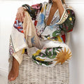 Floral Print Women Suit Set with Loose Blouse and Pants