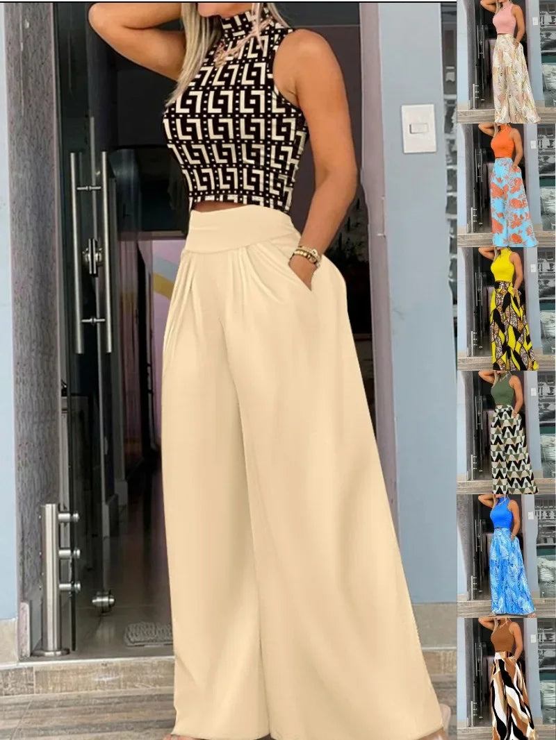 2025 Women's High Waist Wide Leg Pants Set for Summer Style