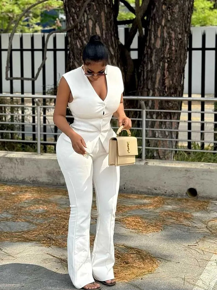 Elegant White Two Piece Outfit for Women in Polyester