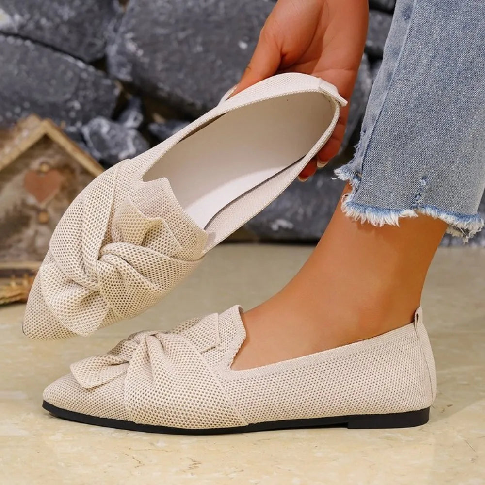 Beige Mesh Slip-On Loafers for Women by MALEY LifeStyle