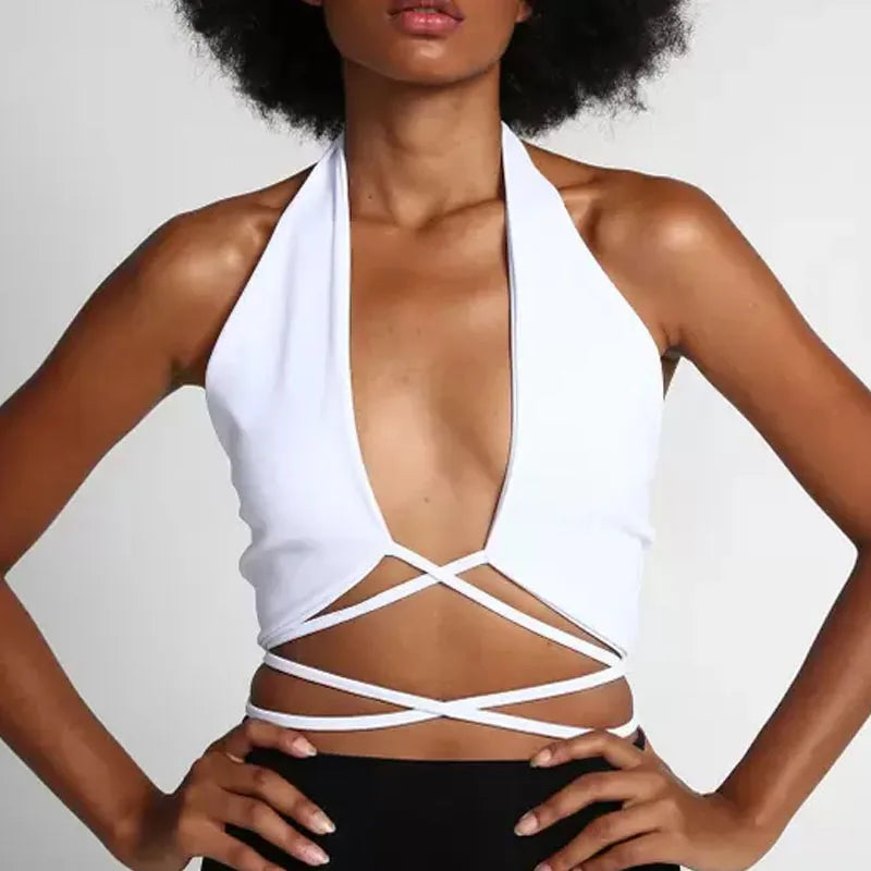 Solid Color Halter Neck Crop Top for Women