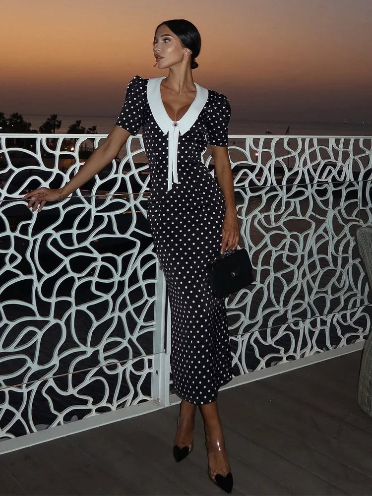 Dot Printed Sheath Dress for Women by HUHUGIRL