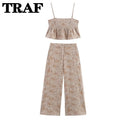 Klkxmyt Women Embroidery Crop Top and Wide Leg Trousers Set