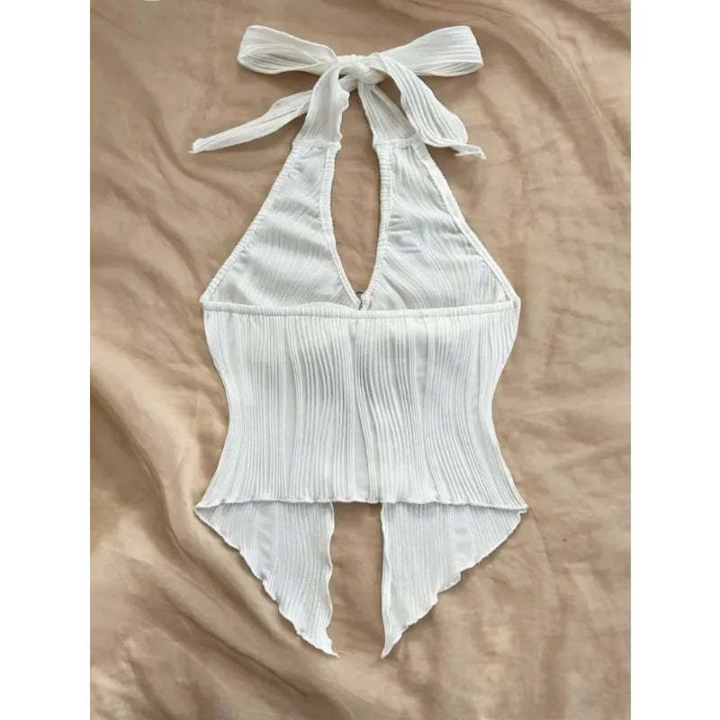 Women's Sexy V-neck Halter Neck Crop Top in Solid Colors
