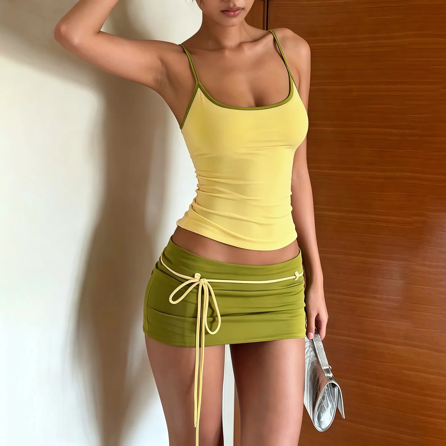 MALEY LifeStyle Women's Summer 2 Piece Outfit Set with Lace Skirt