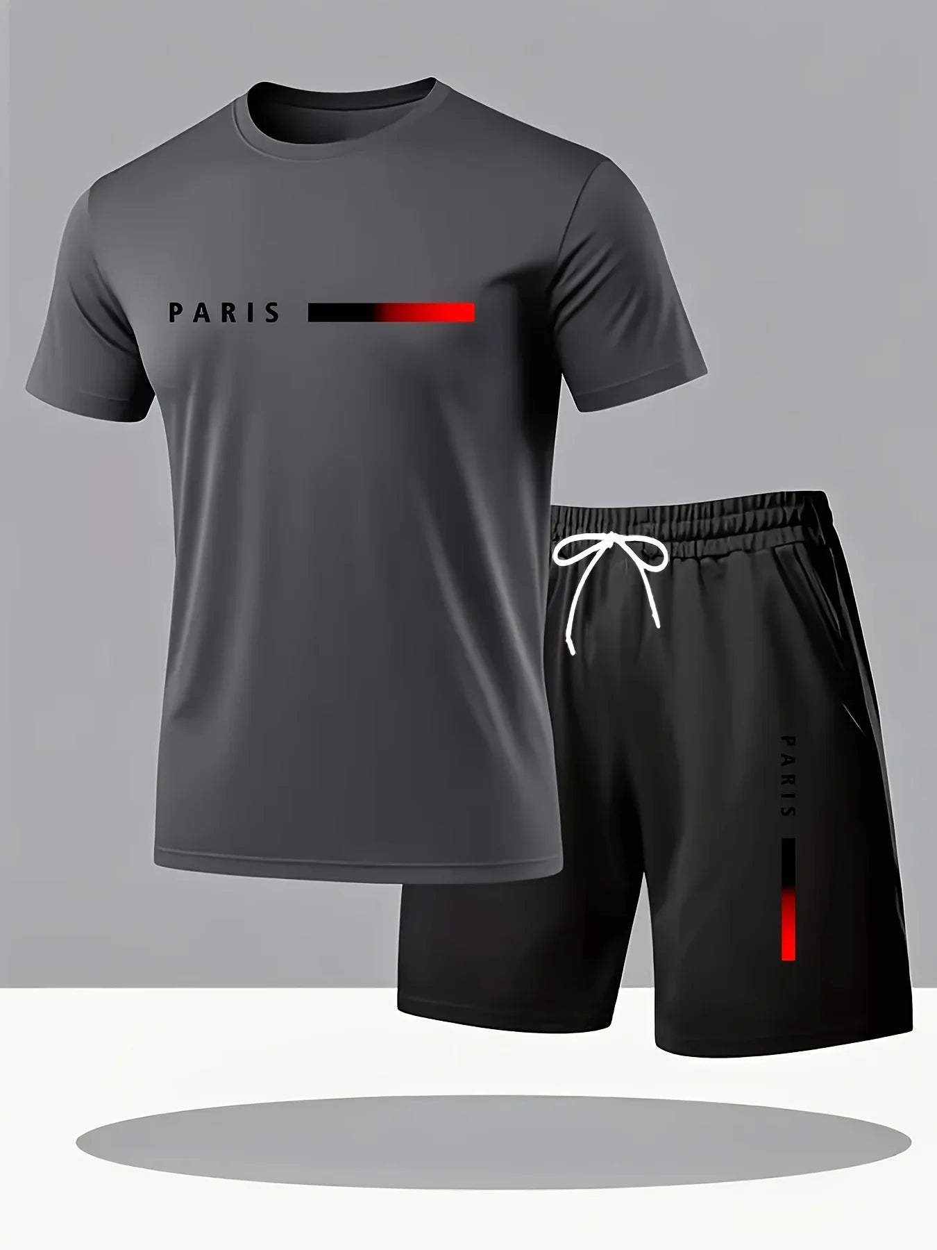 Men's Summer T-Shirt and Shorts Set Casual Relaxed Fit Sporty Crew Neck Short-Sleeve T-Shirt Paris Letter Print Two-Piece Set