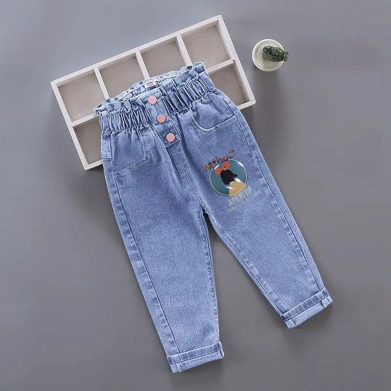 Girls Denim Pencil Pants with Elastic Waist for Casual Wear