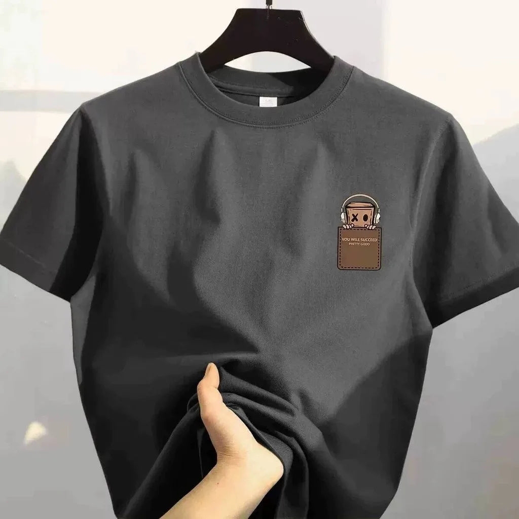 American Style Vintage Fashion Simple Design Print Cotton Men T Shirt Oversized Sports Short Sleeve Round Neck Couple Unisex Top