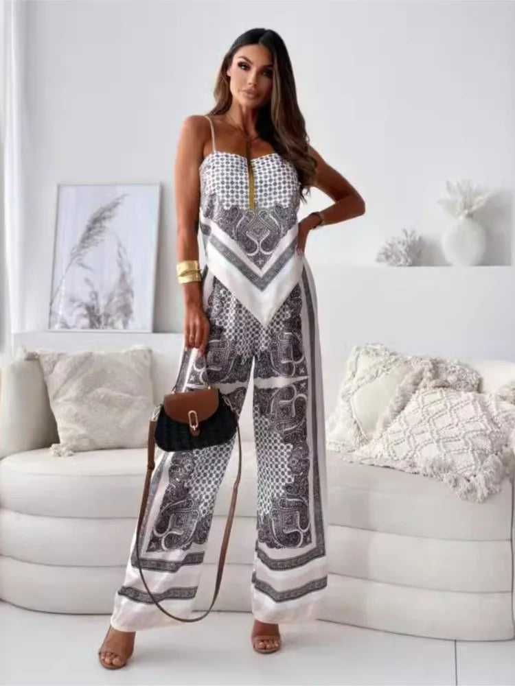Chic Boho Print Spaghetti Strap Two Piece Set for Women