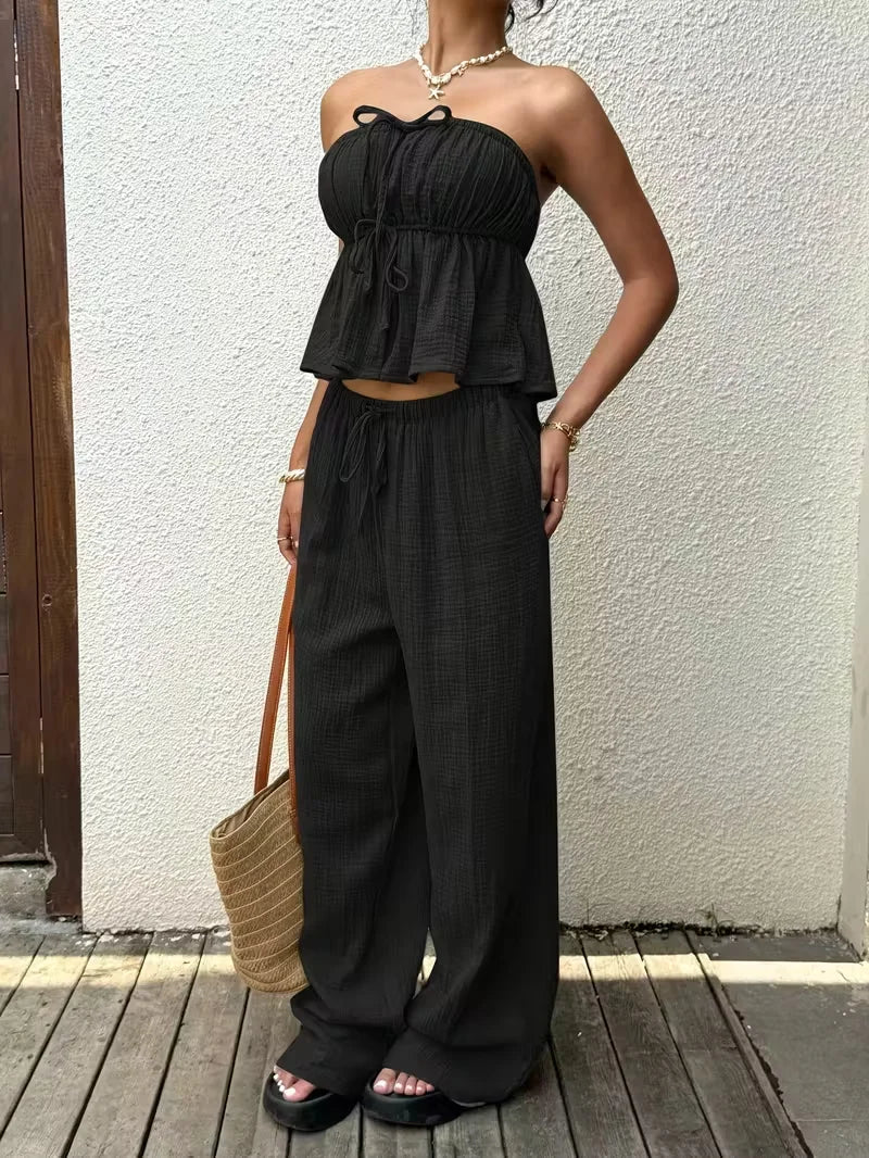 Lace Up Casual Two-Piece Set for Women in Soft Jersey