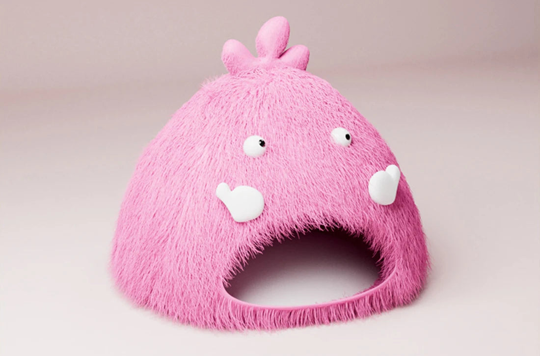 Cozy Plush Pet Cave with Cartoon Monster Design for Pets