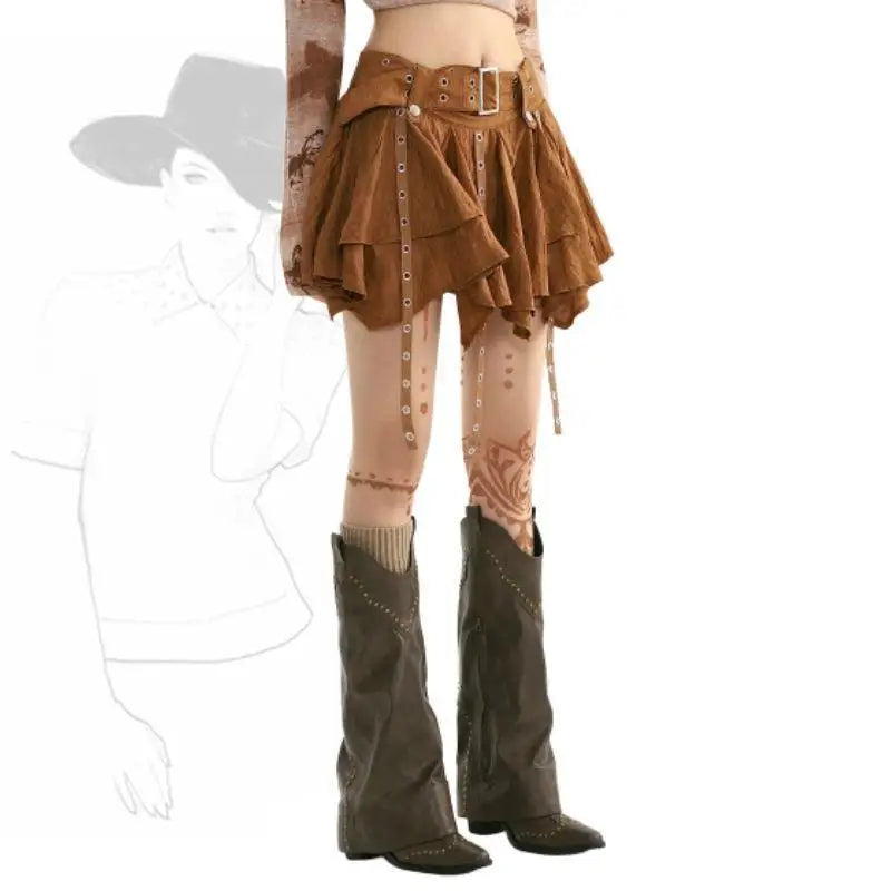 Vintage Irregular Ruffle Mini Skirt for Women