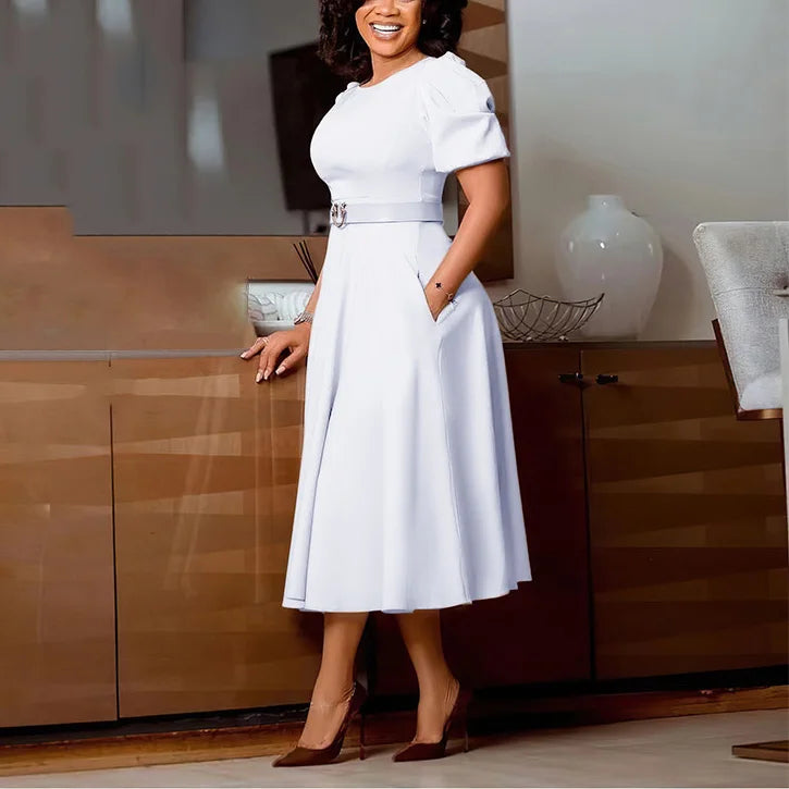 Professional Women's A Line Office Dress Mid Calf Polyester