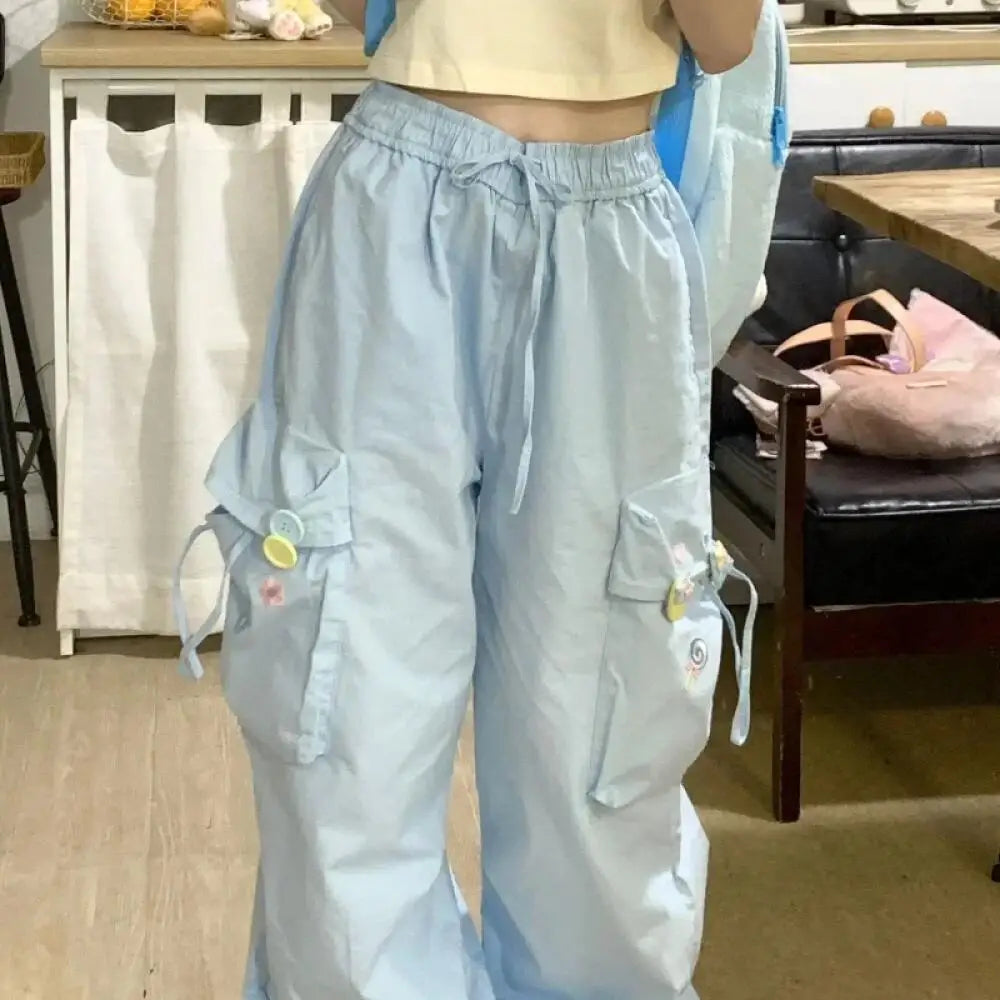 Light Blue Cargo Pants for Women with Large Pockets