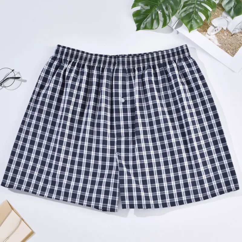Comfortable Cotton Boxer Shorts for Men in Striped Plaid