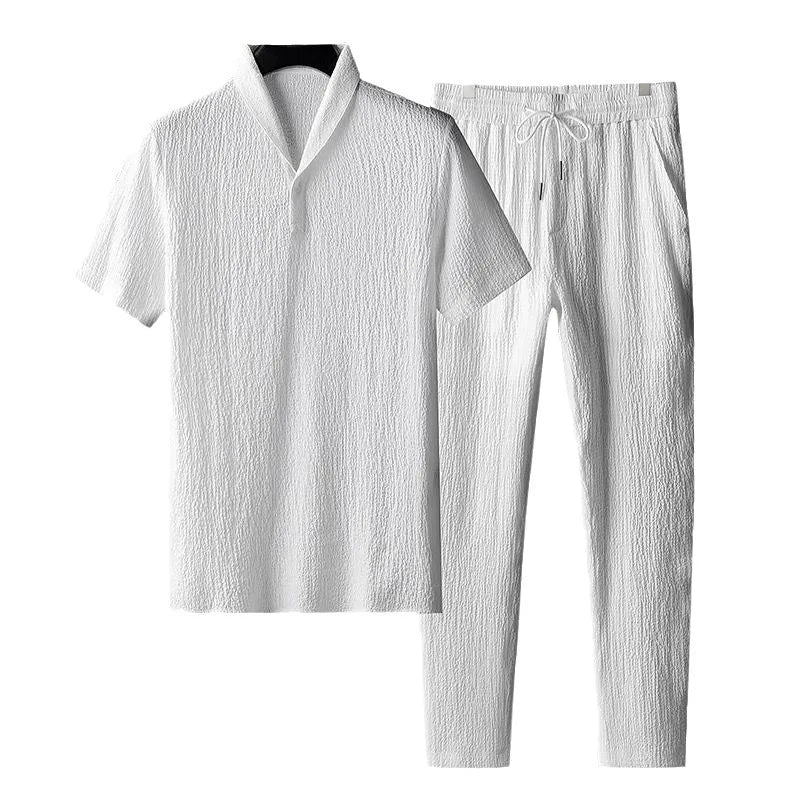 Men's Casual Summer Sports Suit with V-Neck T-Shirt and Jogger Pants