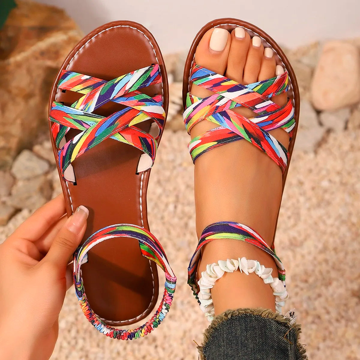 Women’s Flat Roman Strap Sandals with Non Slip Rubber Soles