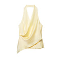 HH Women Elegant Satin Halter Neck Top With Draped Cowl Neck Asymmetric Hem Blouse for Woman Summer Casual Party Yellow Tops