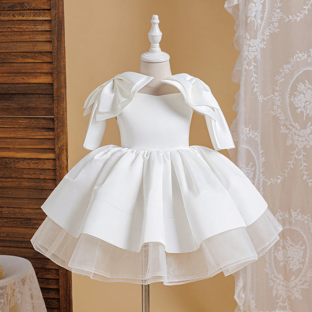 White Cotton Princess Dress for Girls Aged 4-7 Years