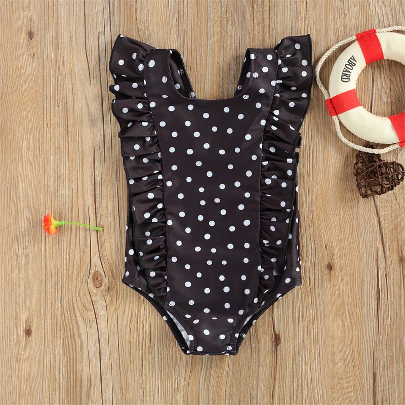 Stylish Black and White Polka Dot Swimsuit for Toddler Girls