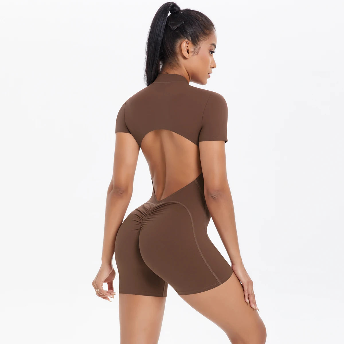 Rooftrellen Women's Short Zipper Gym Jumpsuit for Yoga