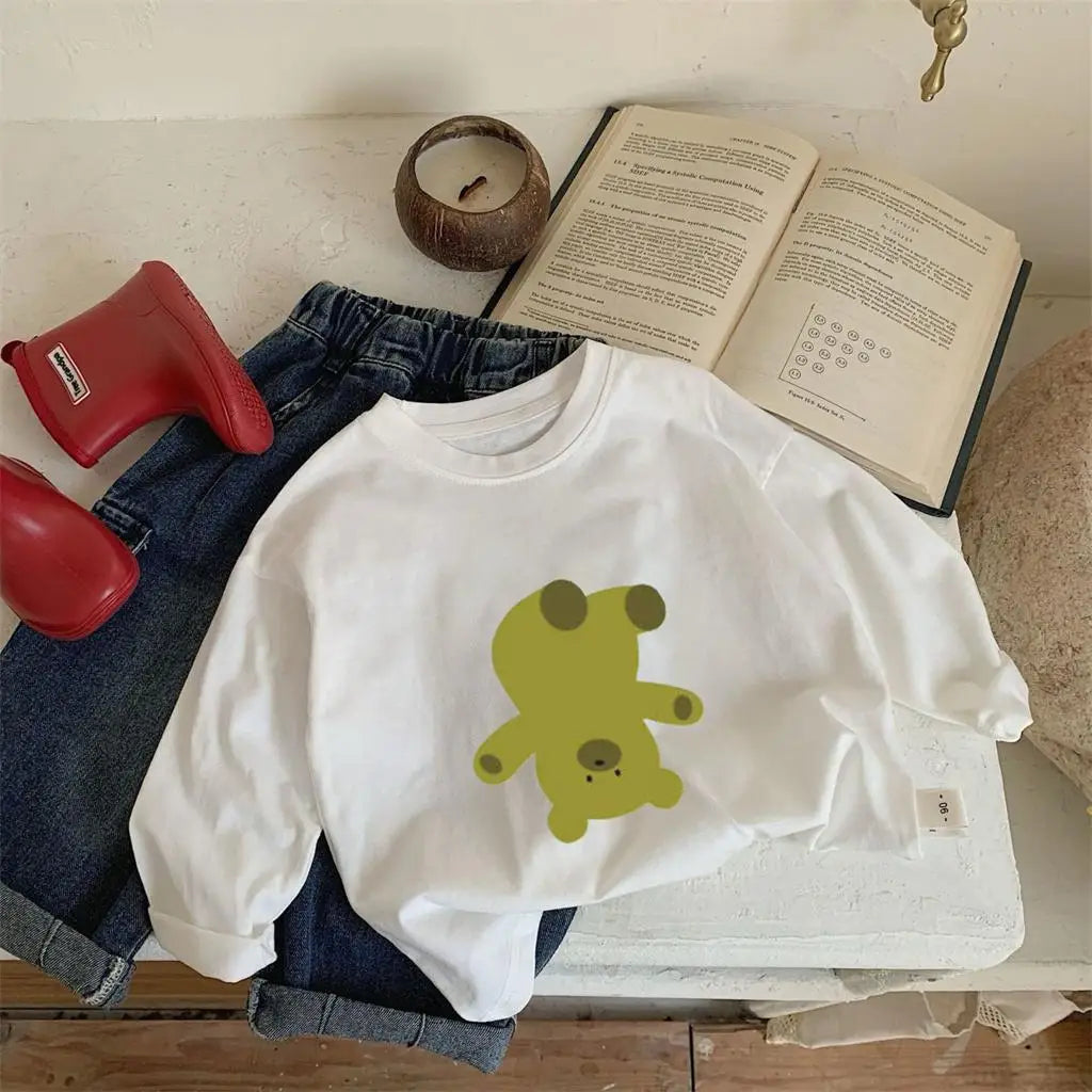 Cartoon Print Cotton Tees for Kids Casual Autumn Wear