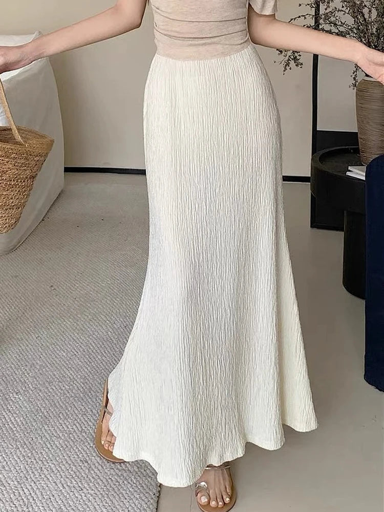 Elegant White Linen A-Line Midi Skirt for Women