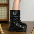 Mid-Calf Women's Platform Boots with Buckle and Side Zip