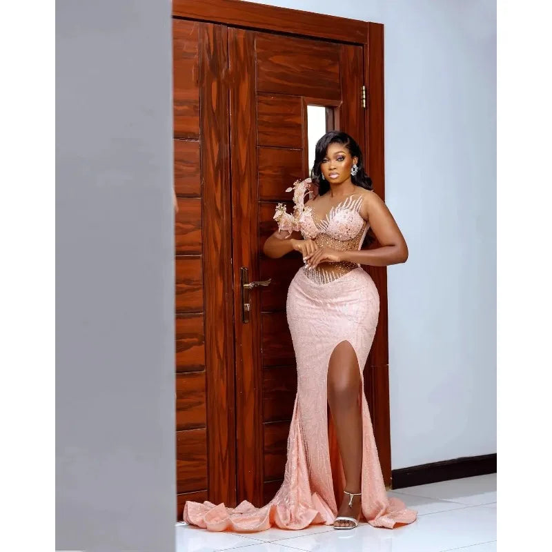 Customizable Sheer Neck Sleeveless Evening Dress for Women