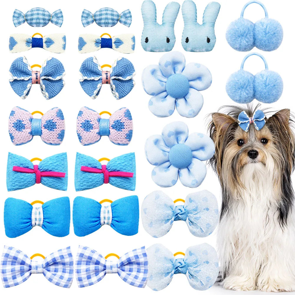 Elegant Handmade Blue Puppy Hair Bows for Stylish Dogs