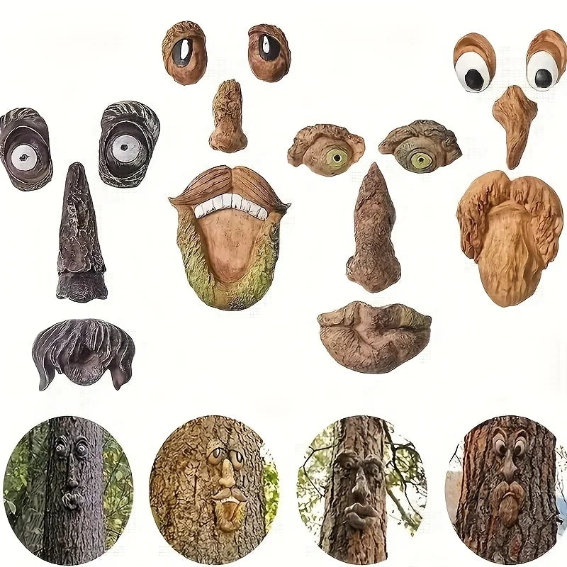 Rustic Resin Tree Face Ornaments for Creative Garden Decor
