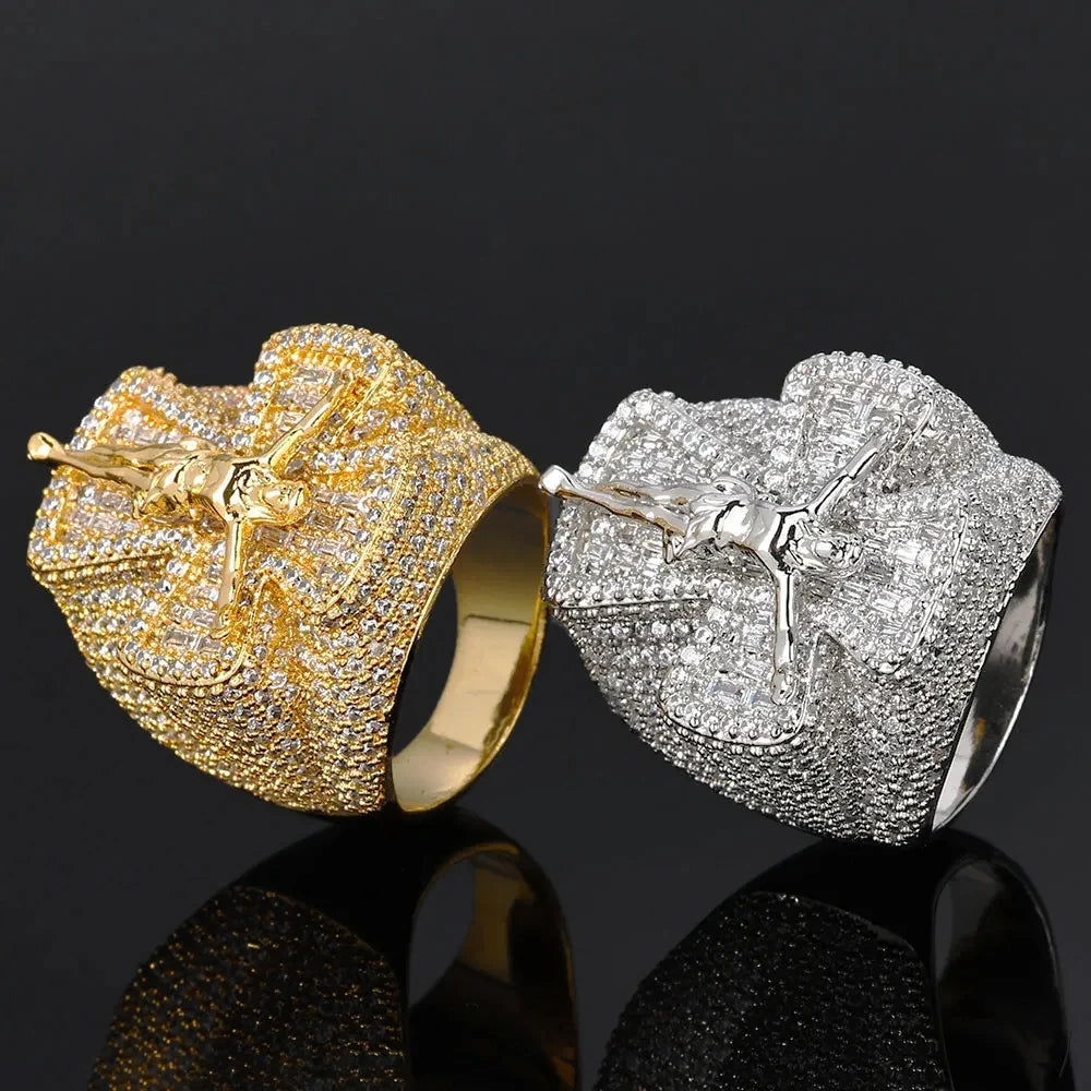 ESKEEm Silver Gold Color Hip Hop Cross Jesus Ring for Men