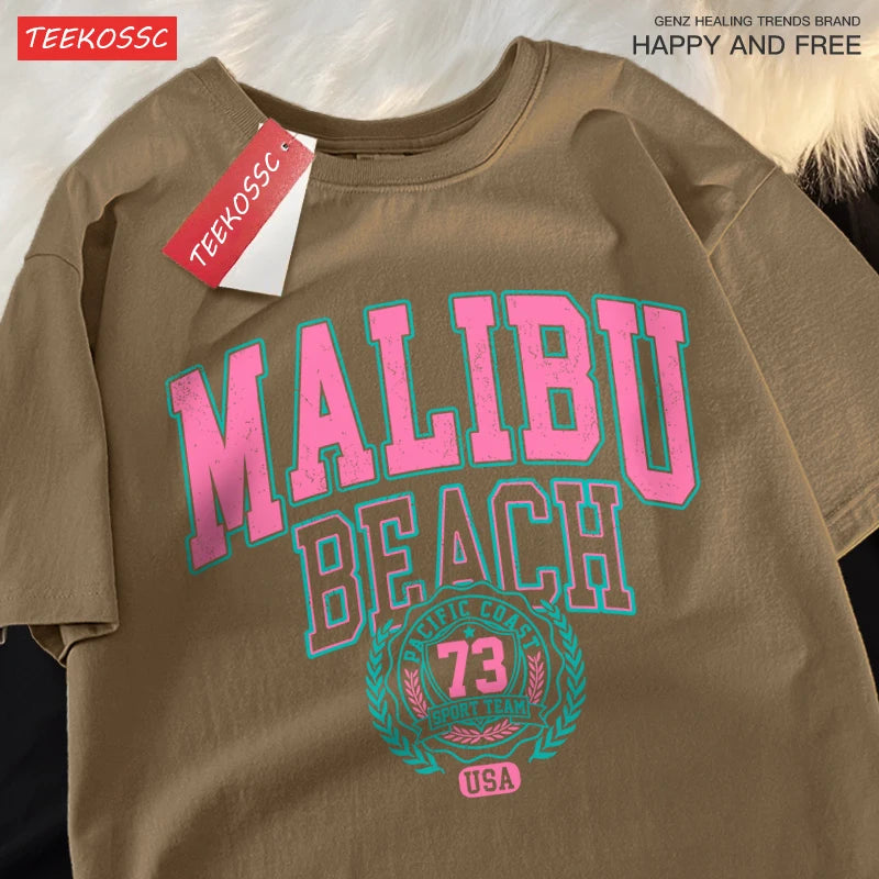 Malibu Beach Simple Letter Printing Print Men Women Top Fashion T Shirt Cotton Loose T-Shirt Casual O-Neck Clothes Oversize Top