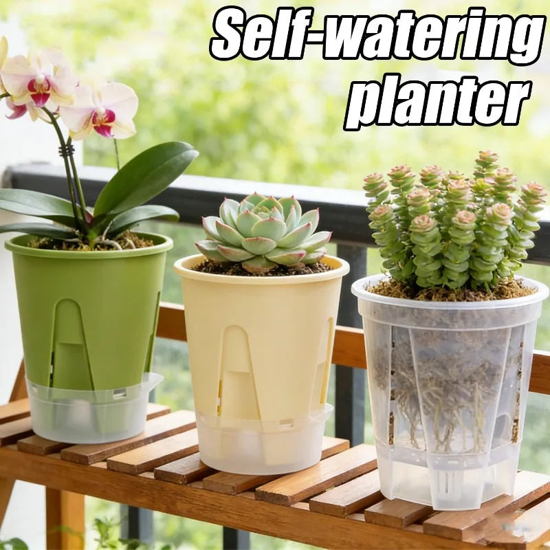 Self Watering Plastic Planter Pot Tray for Outdoor Plants