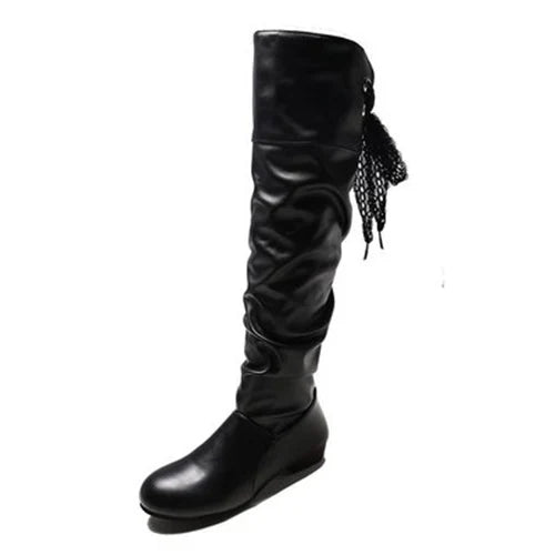 2024 Pleated Leather Knee High Boots for Women