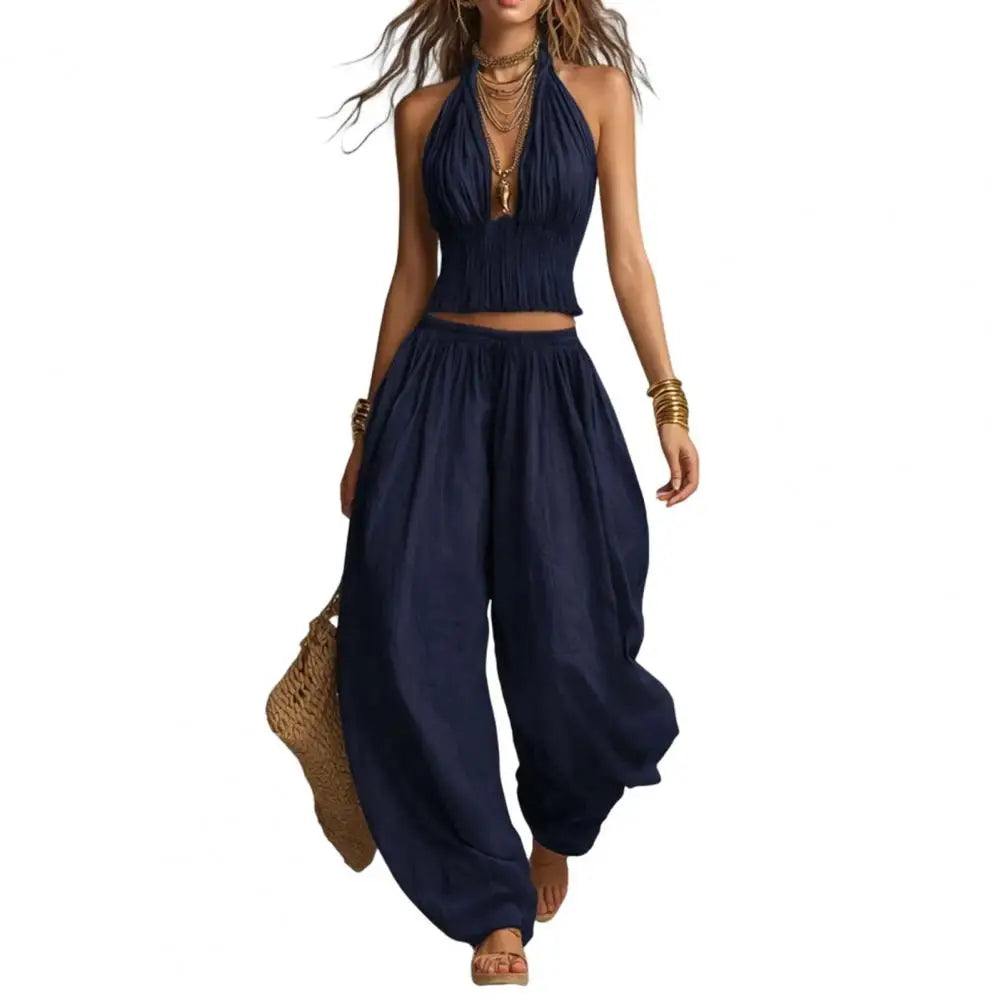 Chic Halter Neck Two-Piece Summer Suit for Women