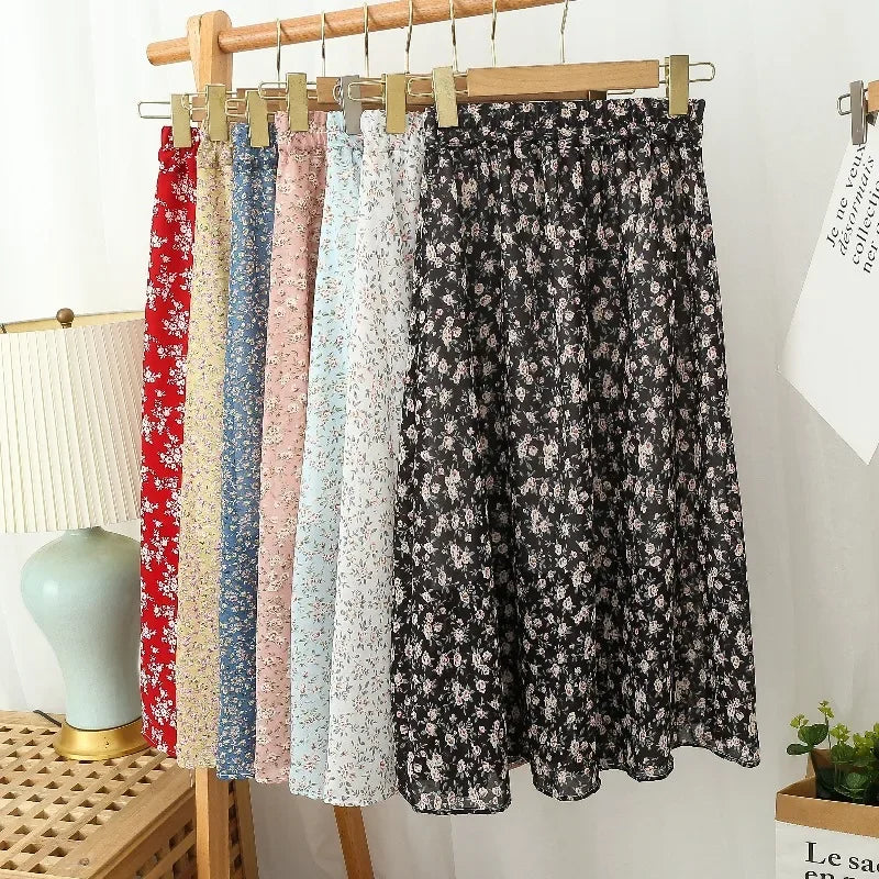 Floral Chiffon Skirt for Women - High-Waisted Beach Style